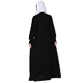 Zipper Front open pleated abaya with lace work- Black